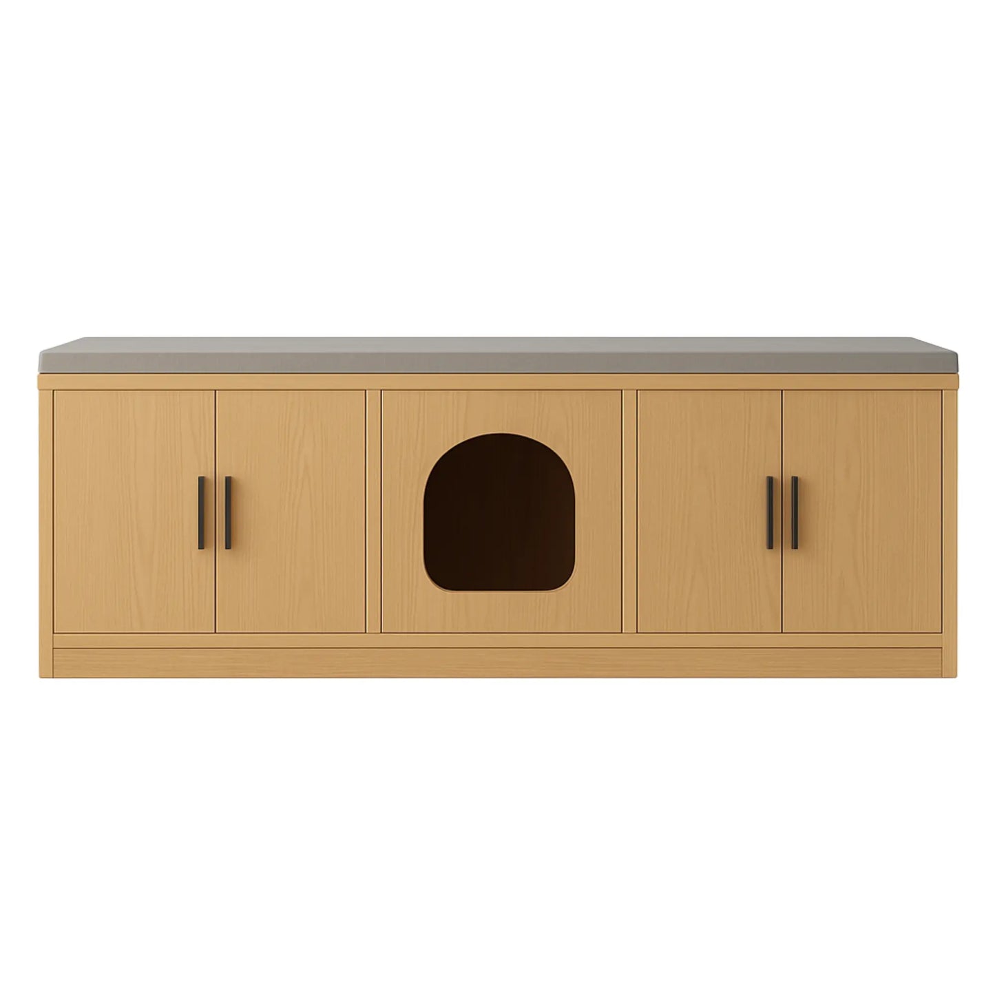 Meuble cache-litière bois clair – Banc 2-en-1 avec rangement intégré