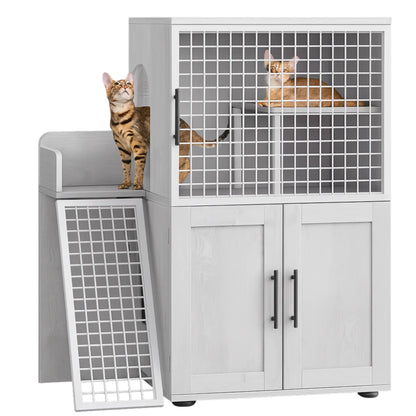 Meuble cache-litière design – Armoire blanche avec espace sécurisé pour chats