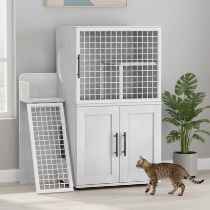 Meuble cache-litière design – Armoire blanche avec espace sécurisé pour chats