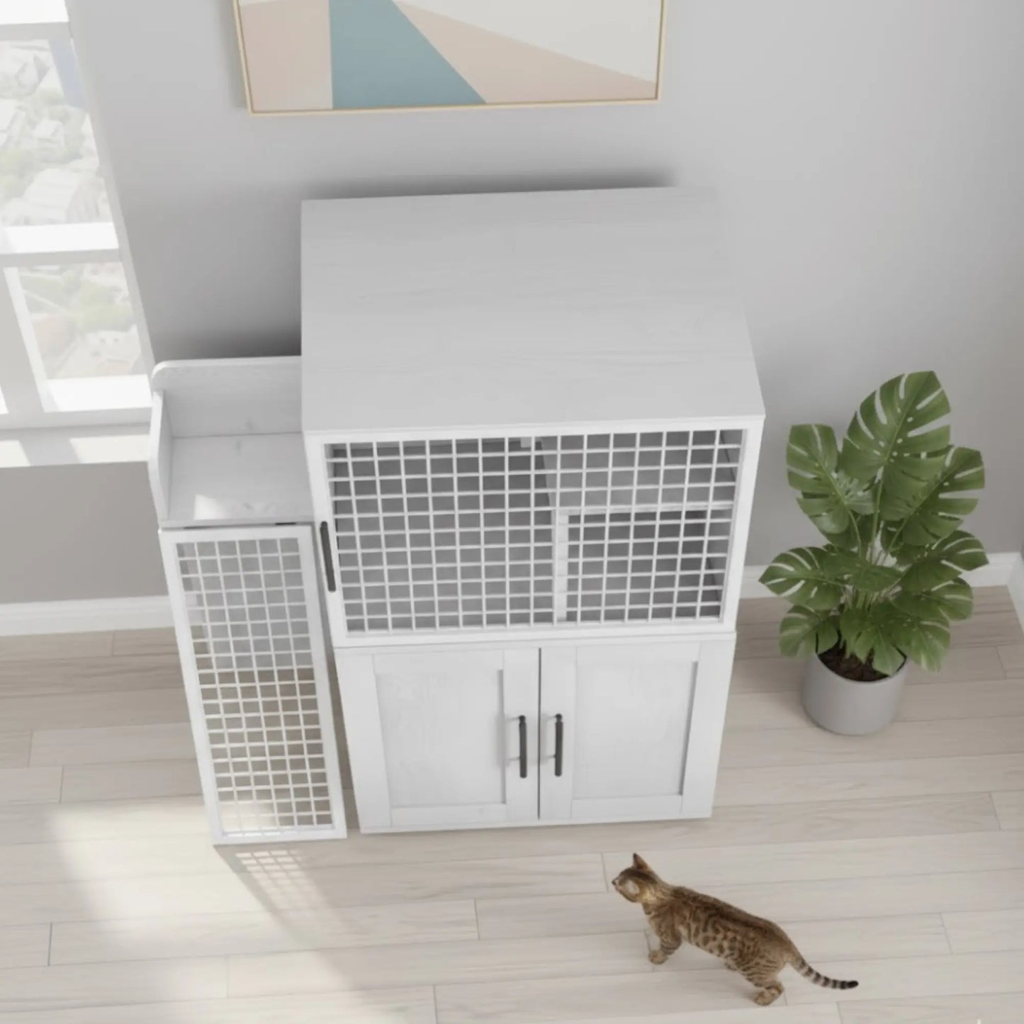 Meuble cache-litière design – Armoire blanche avec espace sécurisé pour chats