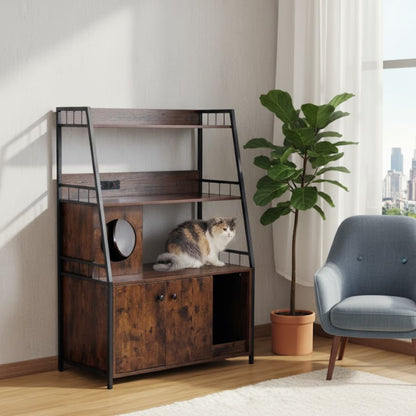 Meuble cache-litière multifonction – Rangement et espace chat intégré