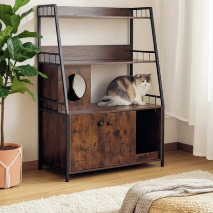 Meuble cache-litière multifonction – Rangement et espace chat intégré