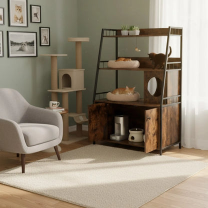 Meuble cache-litière multifonction – Rangement et espace chat intégré