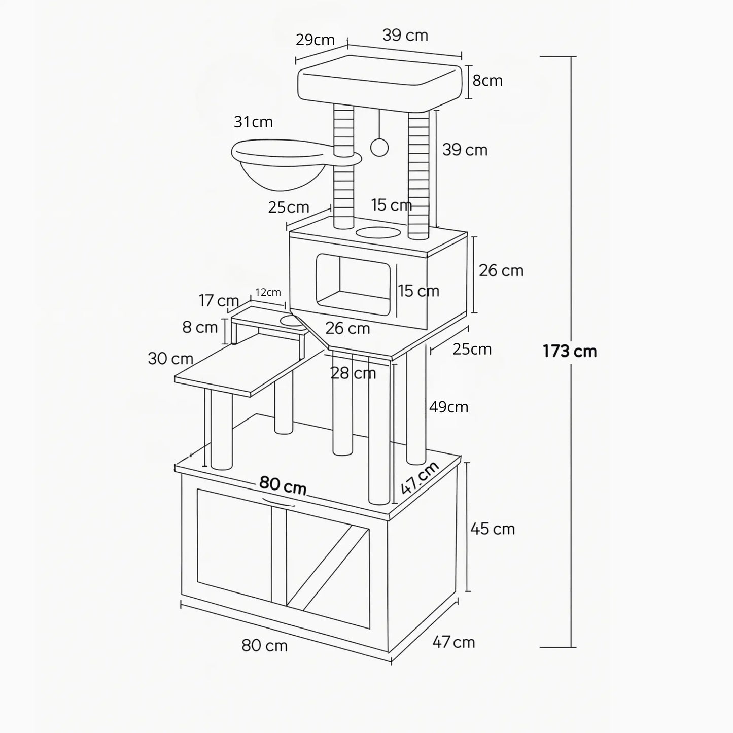 Meuble cache-litière avec arbre à chat – Bois clair, design compact et fonctionnel