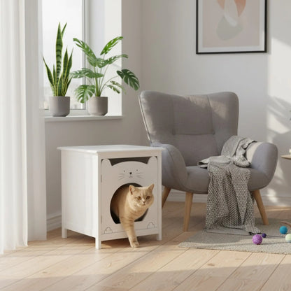 Meuble cache-litière blanc – Compact, design et discret