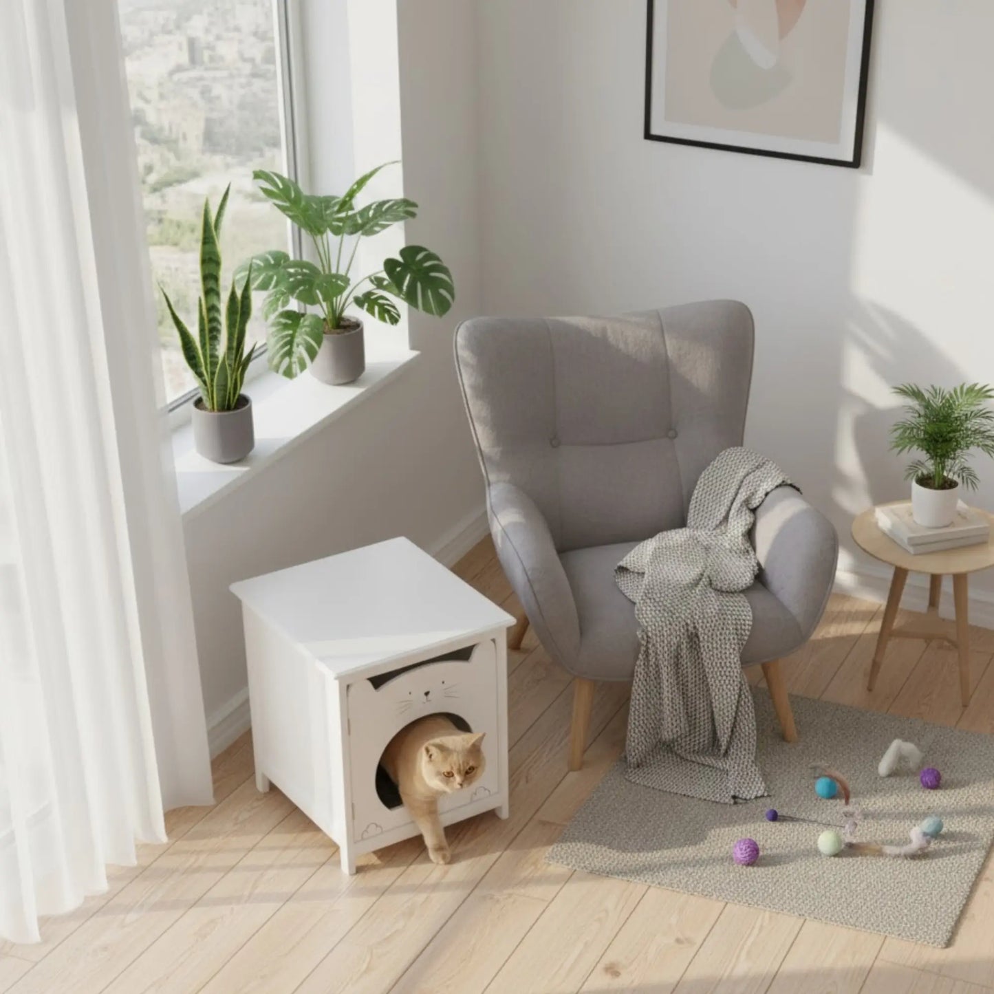 Meuble cache-litière blanc – Compact, design et discret