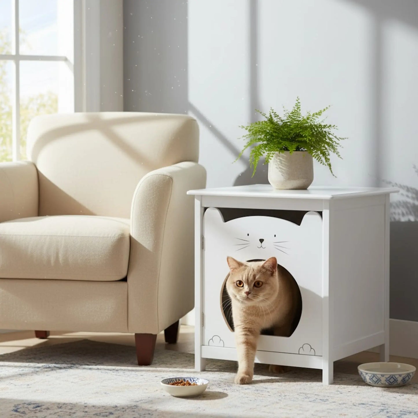 Meuble cache-litière blanc – Compact, design et discret