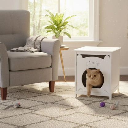 Meuble cache-litière blanc – Compact, design et discret