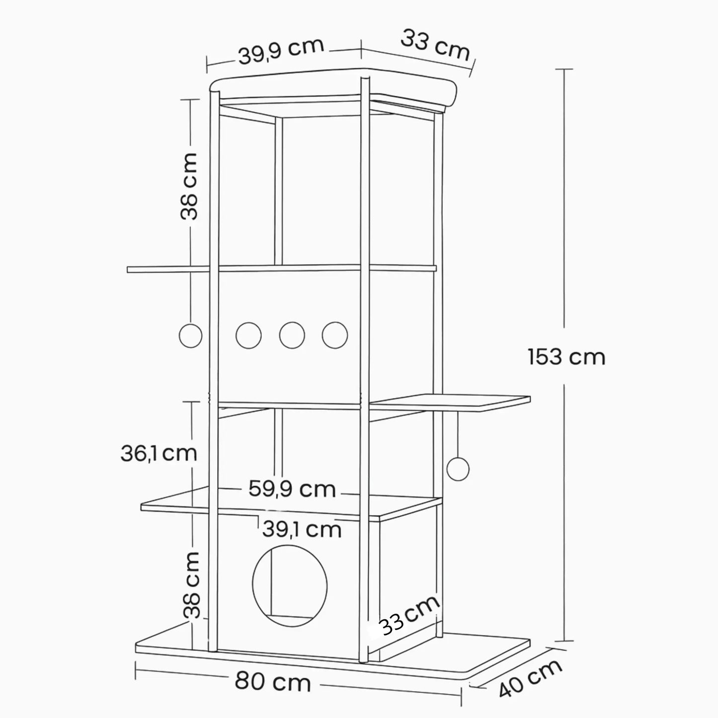 Arbre à chat design 3-en-1 – Niche, griffoir et perchoir en bois marron rustique