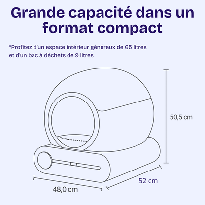Litière automatique pour chat JONX 65L – autonettoyante, contrôle via app, design extra large