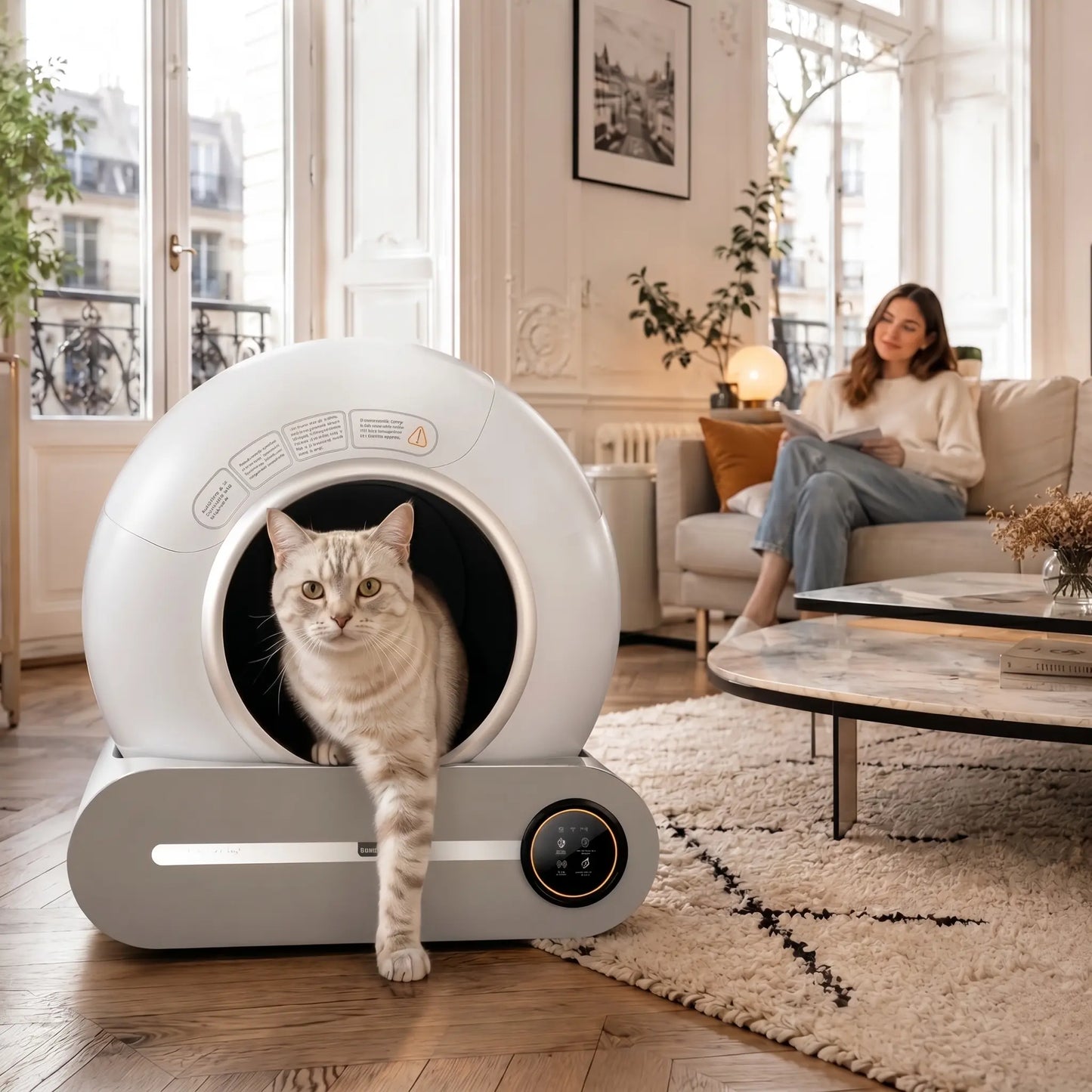 Litière automatique pour chat JONX 65L – autonettoyante, contrôle via app, design extra large