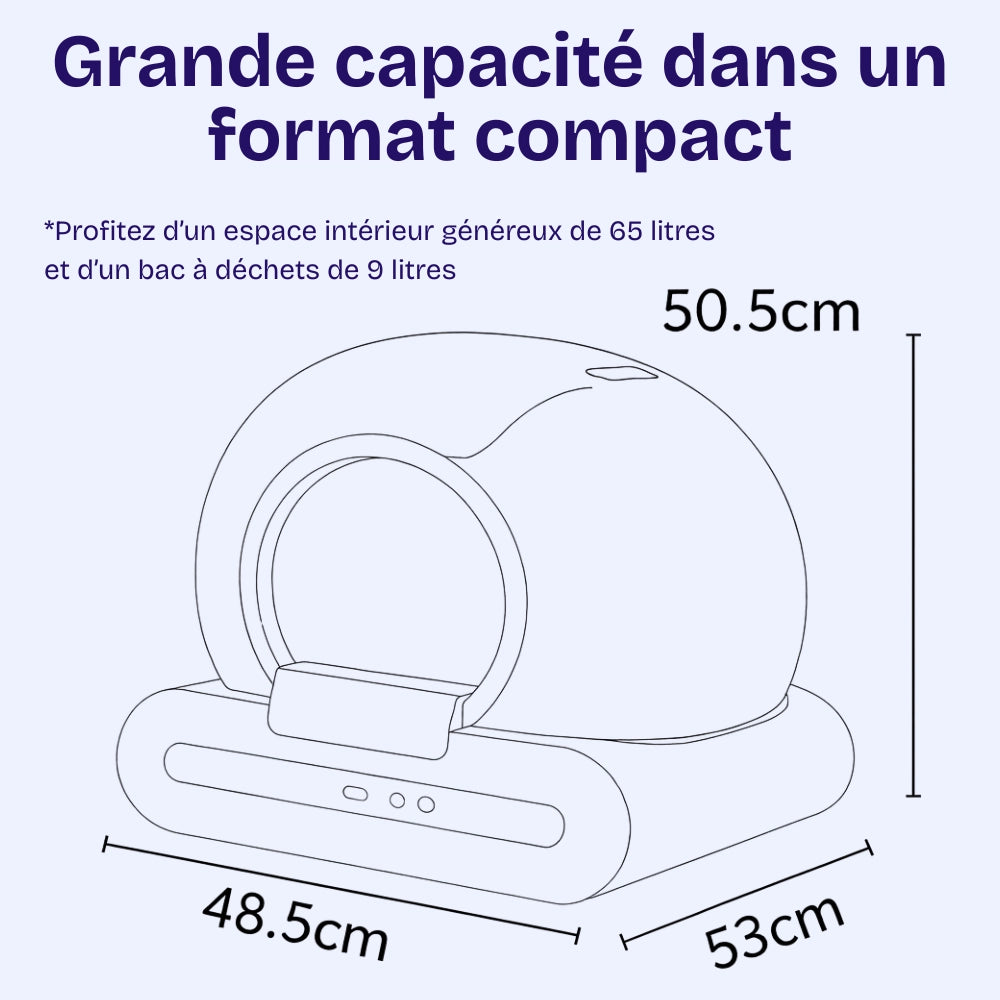 Litière Automatique Connecté DOEL – Nettoyage 360°, Contrôle App, Grande Capacité 65L